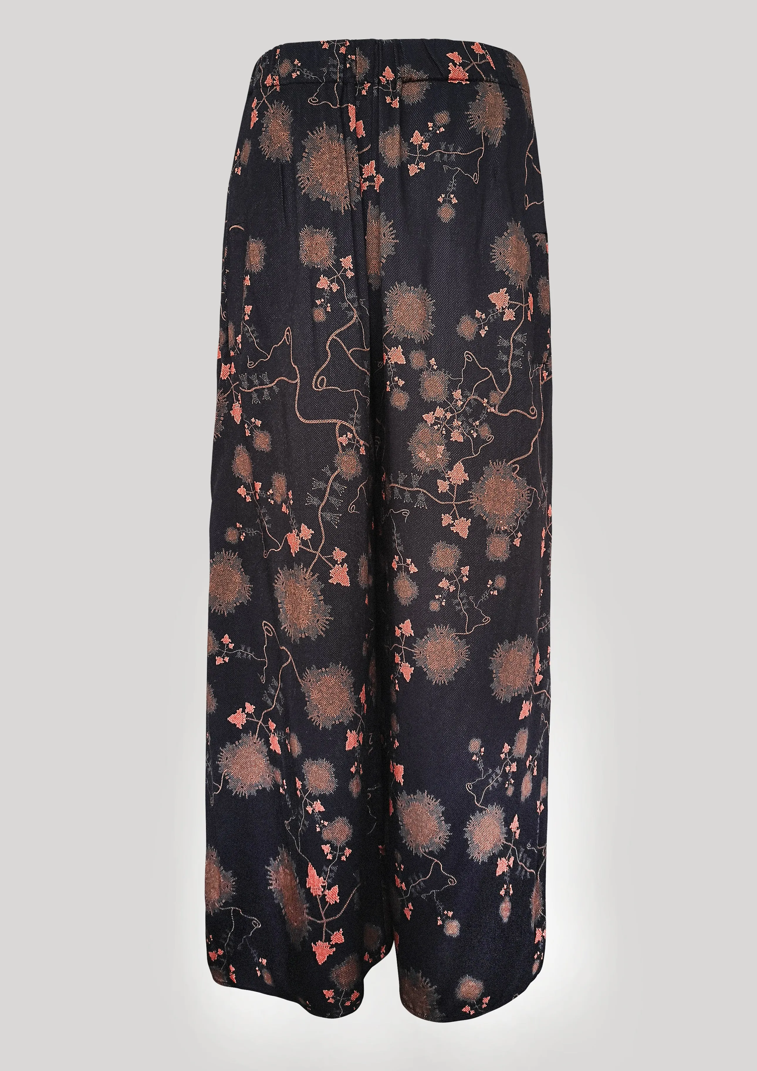 WIDE AIRY SUMMER PANTS - SILKY RAYON printed black/rust