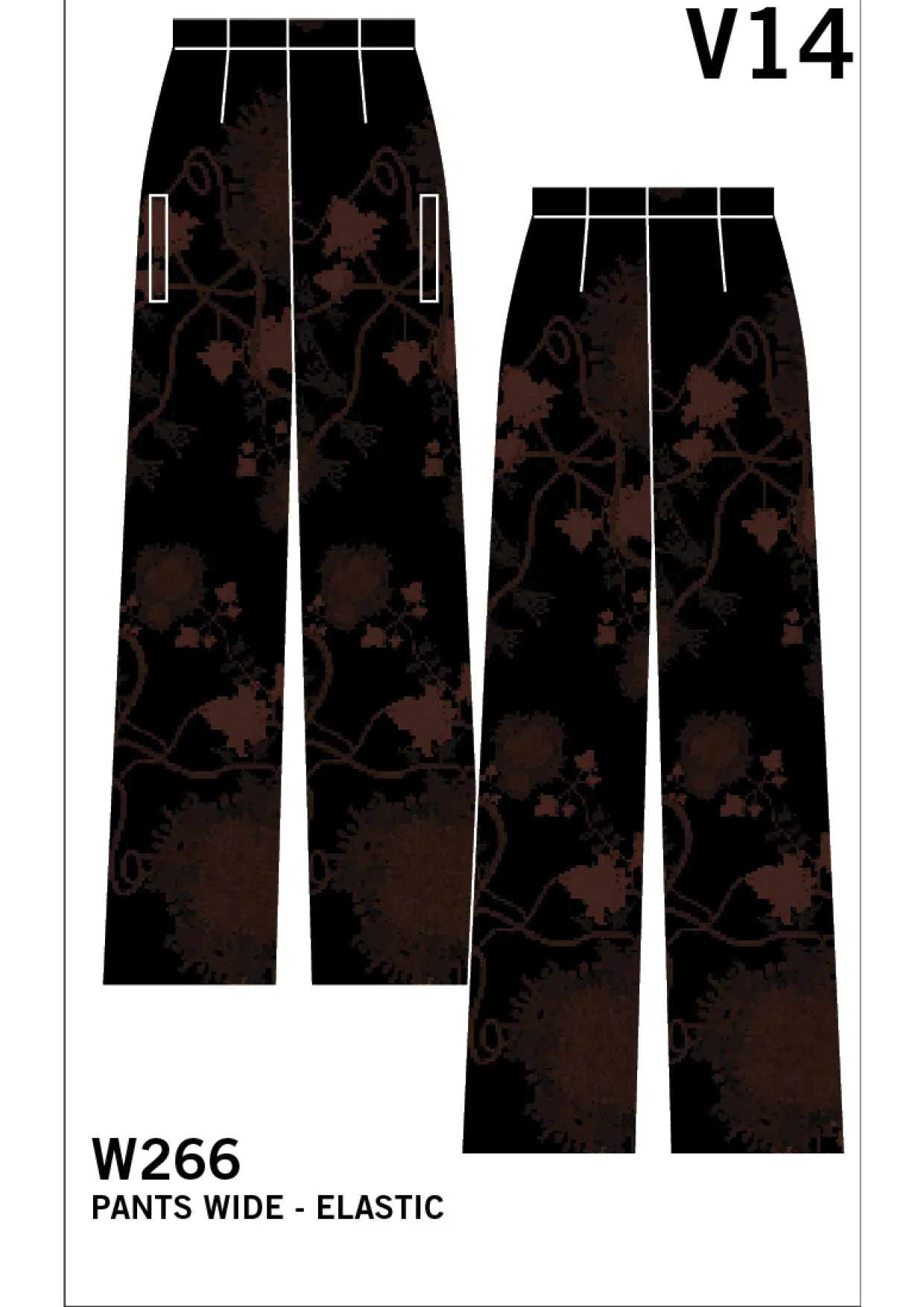 WIDE AIRY SUMMER PANTS - SILKY RAYON printed black/rust