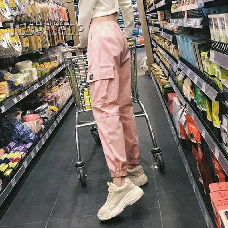 Women Cotton High Waist Cargo Pants