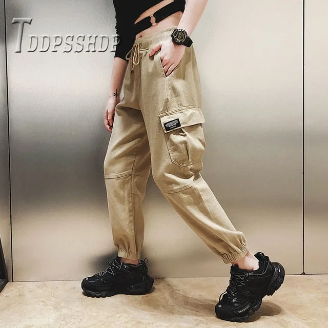 Women Cotton High Waist Cargo Pants