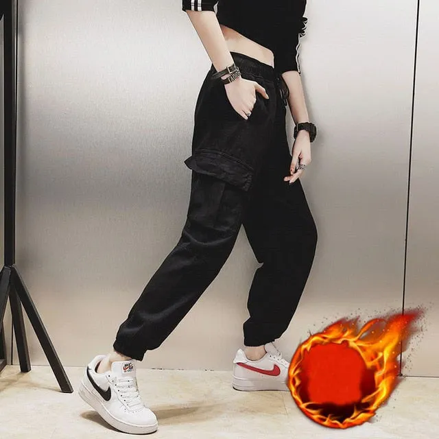 Women Cotton High Waist Cargo Pants