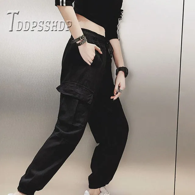 Women Cotton High Waist Cargo Pants