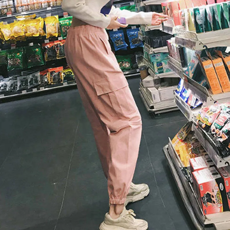 Women Cotton High Waist Cargo Pants