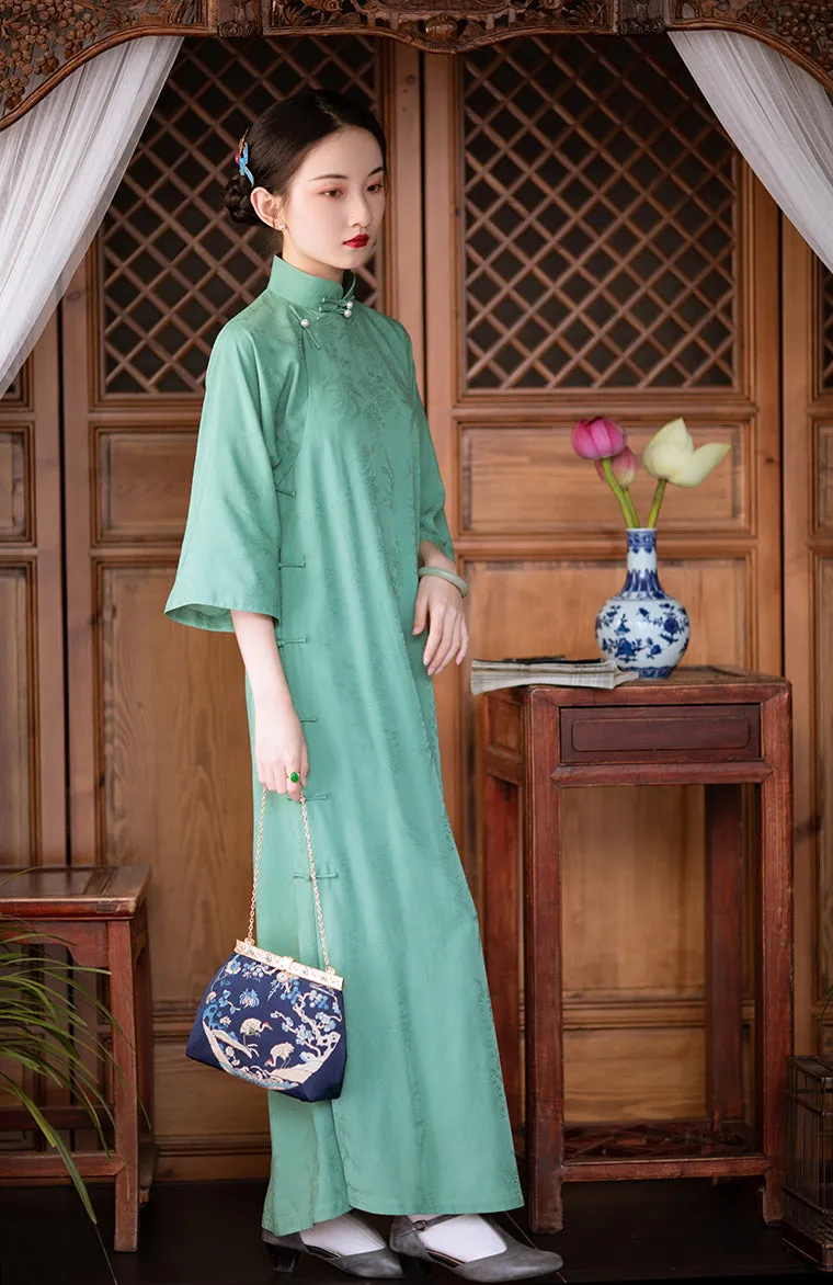 Wulong Cha 乌龙茶 Oolong Tea 1920s Phoenix Jacquard Bell Sleeve Qipao