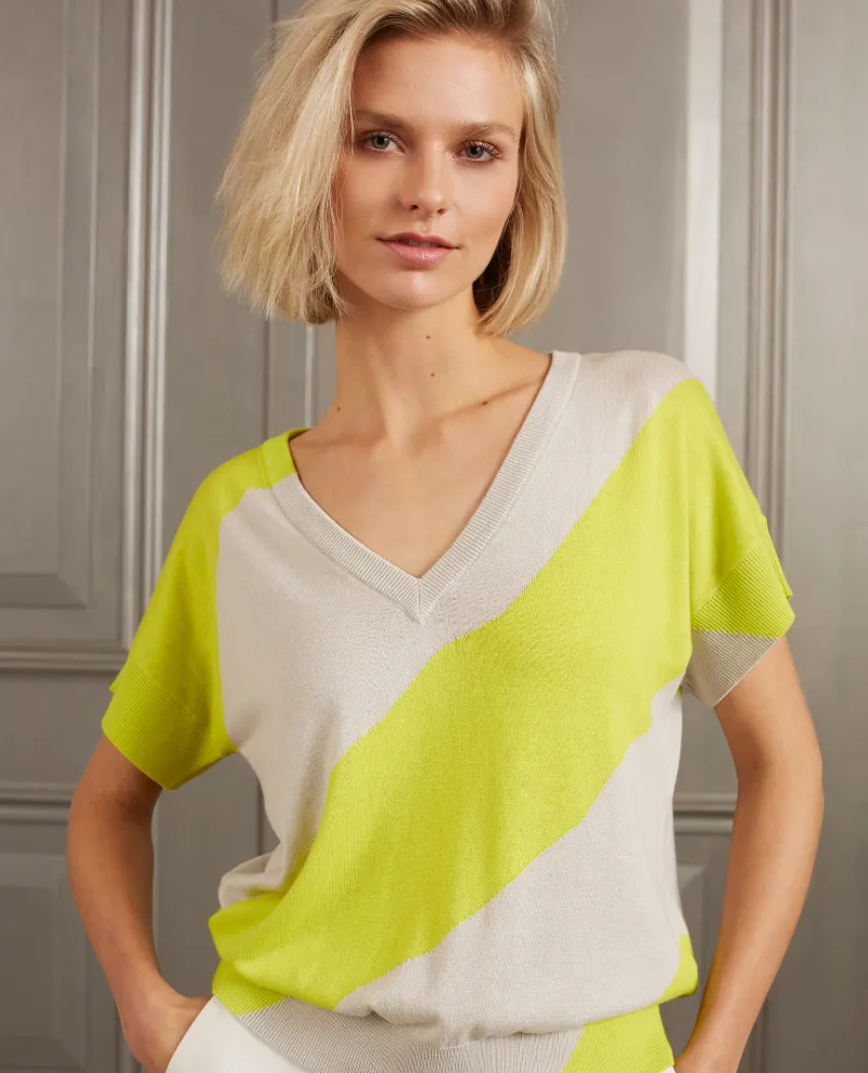 Yaya Neon Yellow Diagonal Stripe Knit - UK12