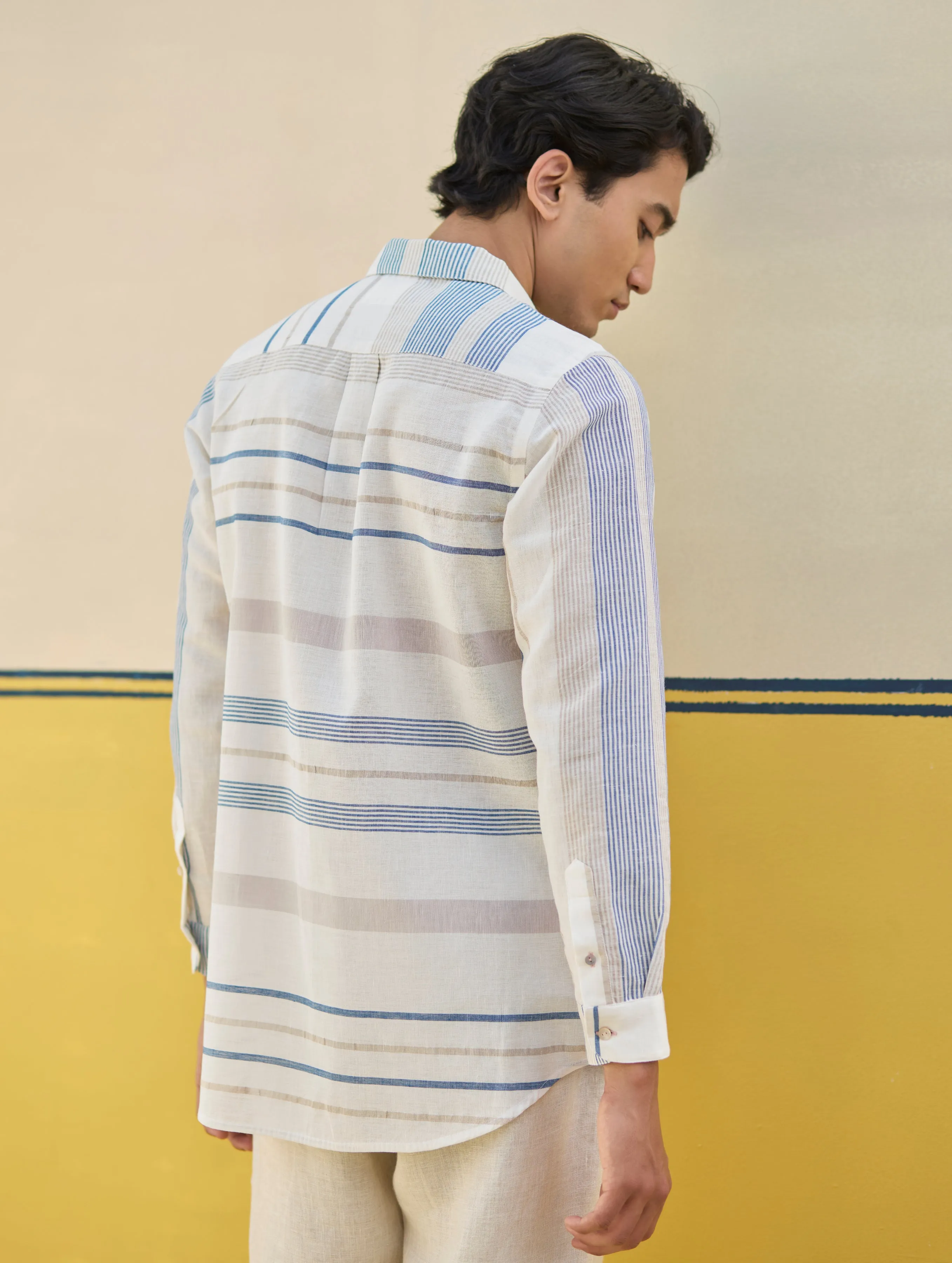 Yuto Modern Check Linen Shirt - Ivory